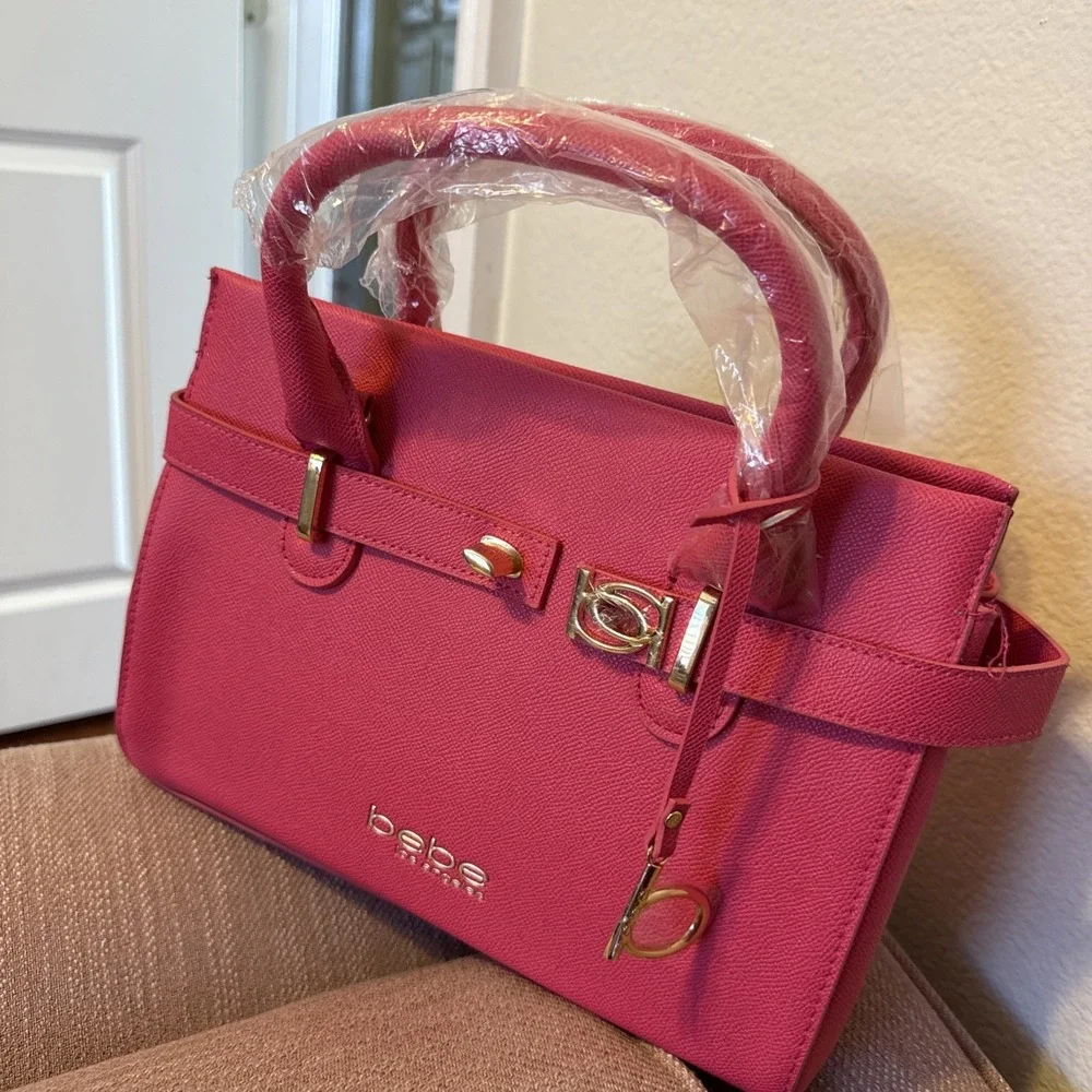 BEBE Orchid Evie Satchel Bag With Shoulder Strap Hot Pink Fuchsia NWT - Picture 15 of 16